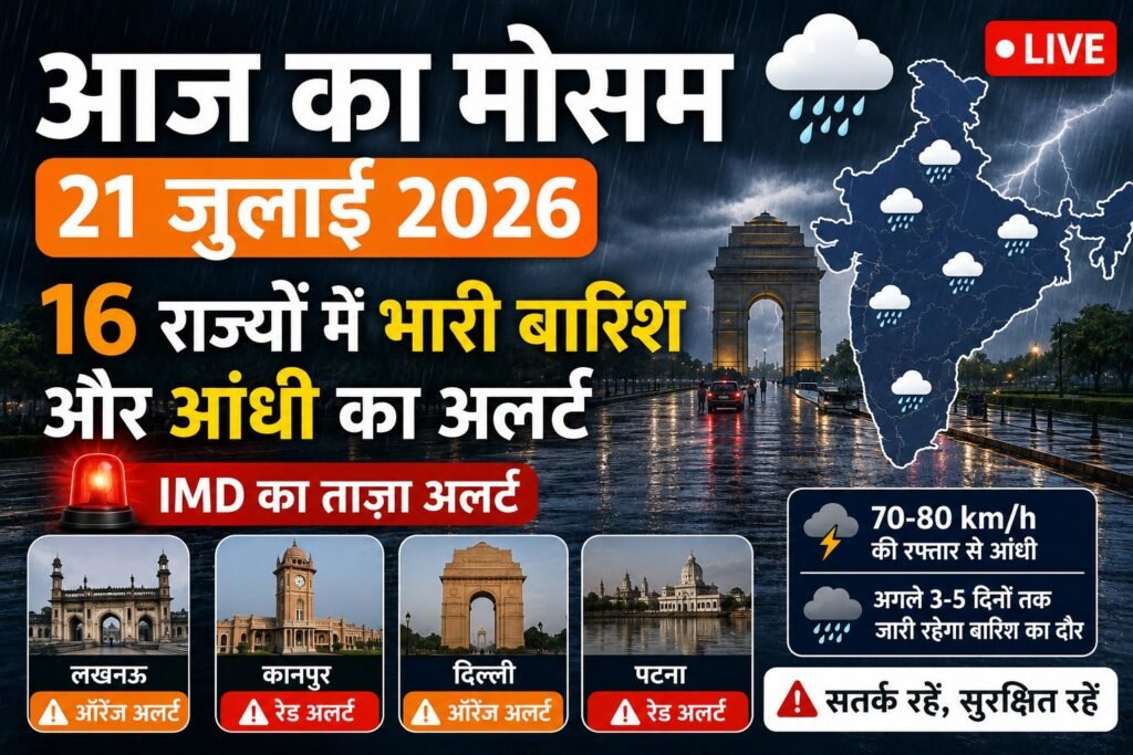 आज का मौसम 21 जुलाई 2026